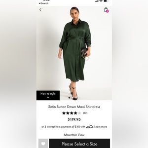 Eloquii deep green Satin Button Down Maxi Shirtdress 18
